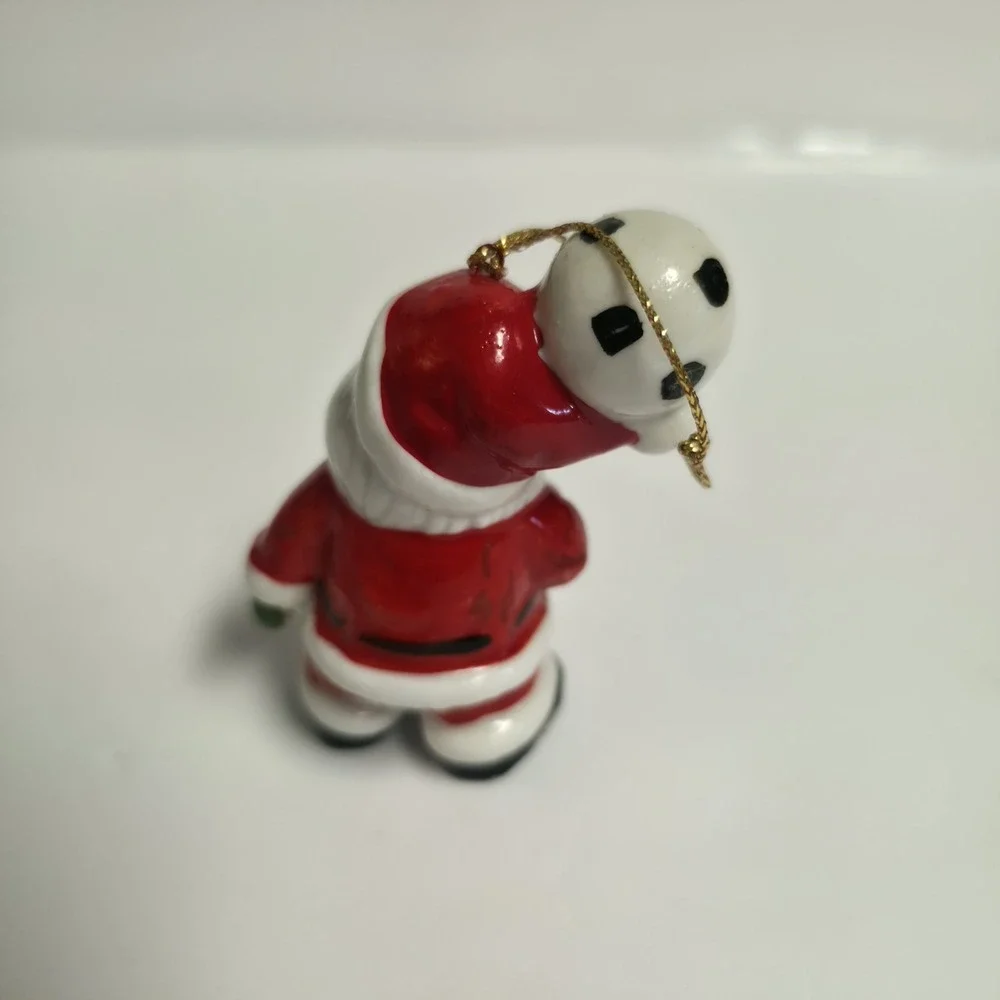 Vintage Ceramic Santa Claus Soccer Ball Christmas Ornament Retro Sports Holiday